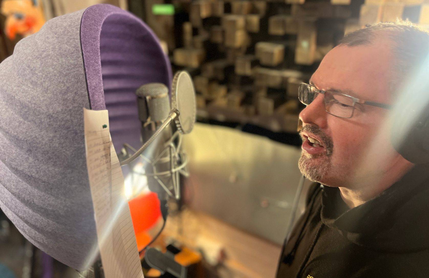 DJ Bulldog laying down vocals for The Lifeways Song