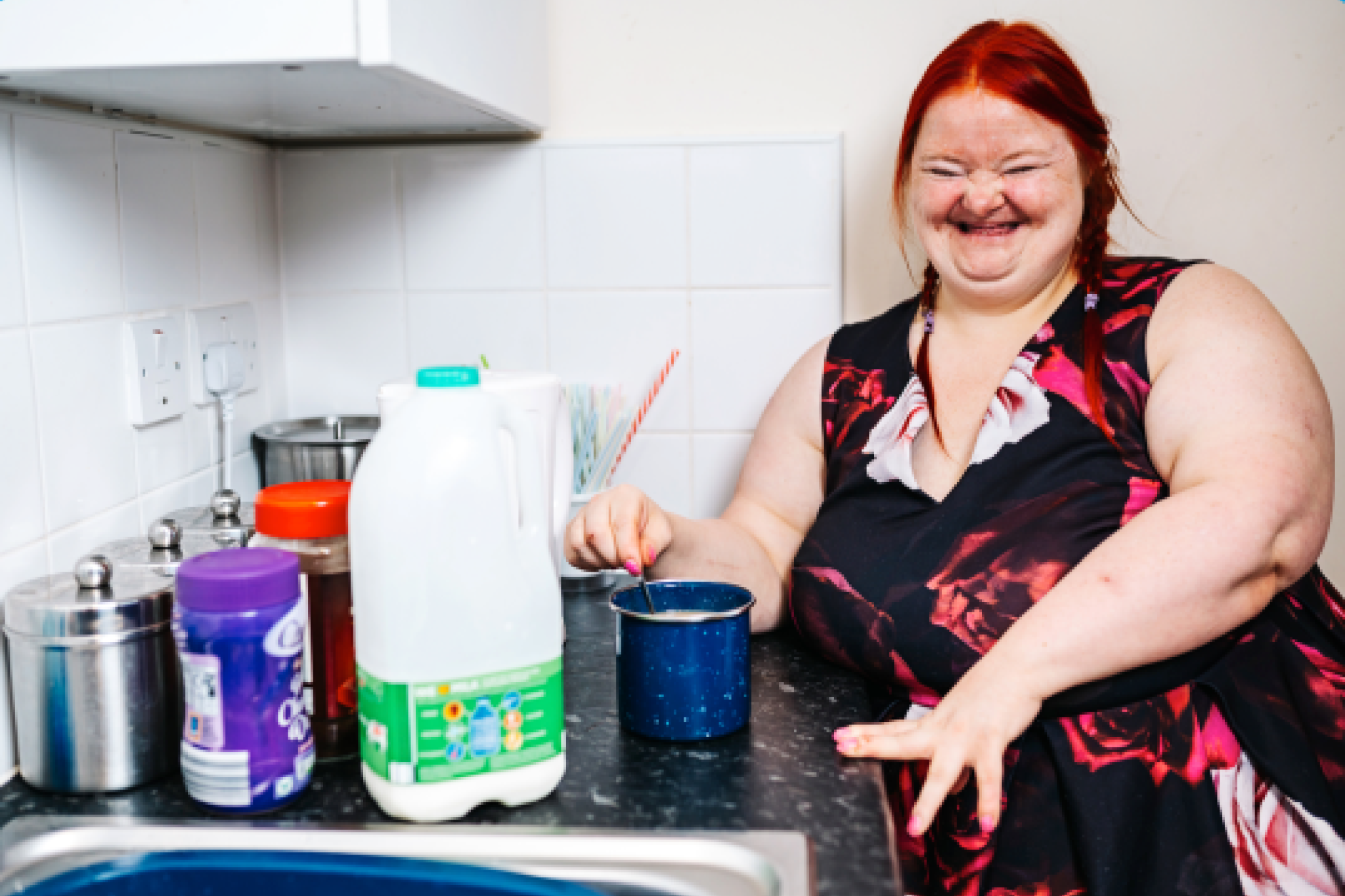 A laughing lady who is supported by Lifeways
