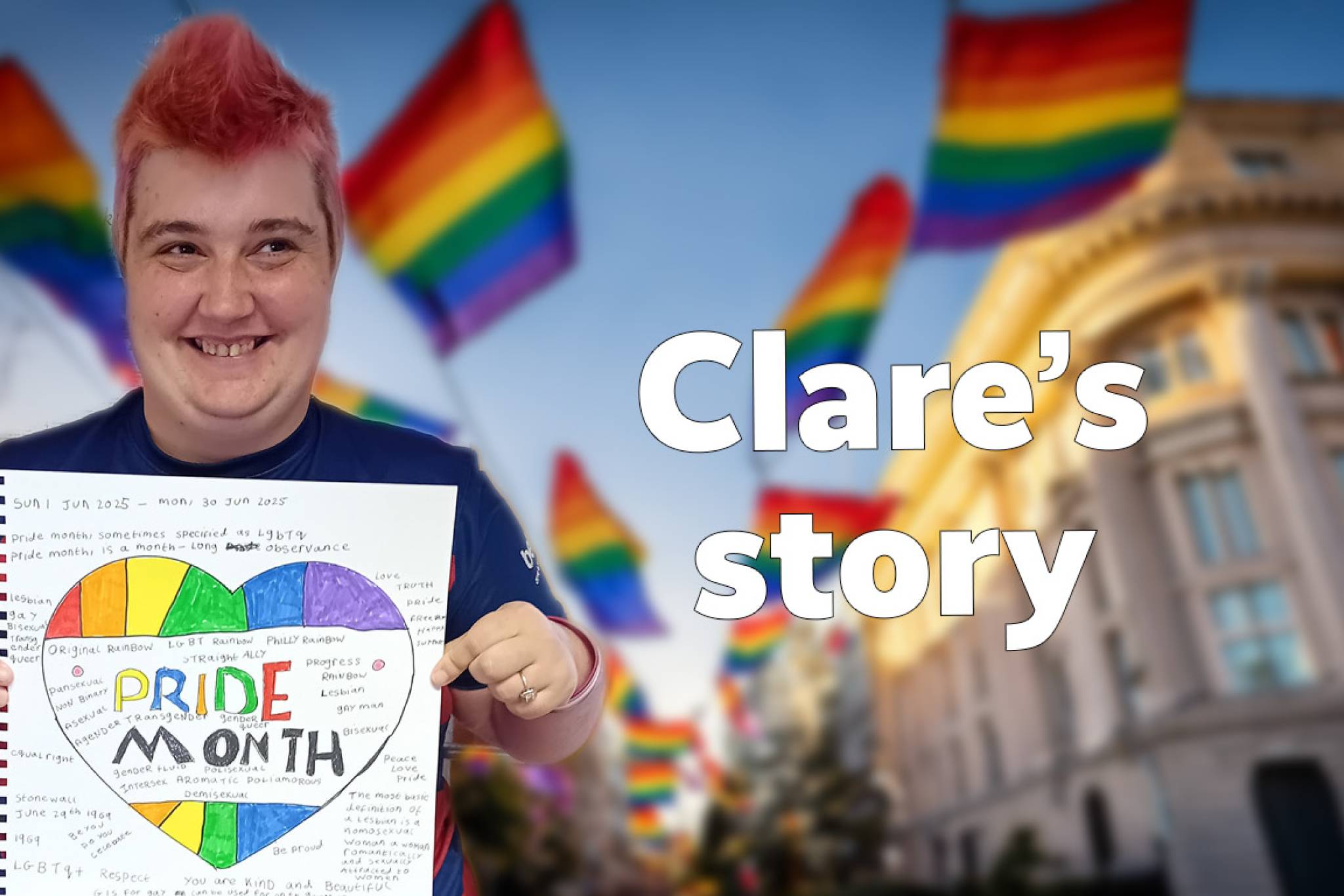 Clare poses with her Pride design for Pride month